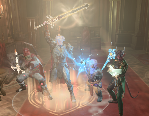 Capture d'écrans de 4 joueurs dans baldur's gate 3